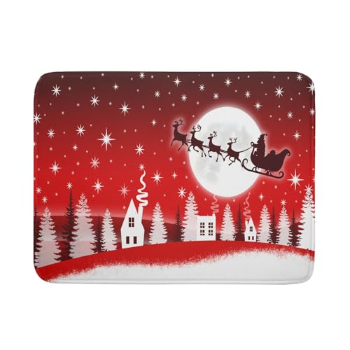 Christmas Reindeer Moon Star Red Dish Drying Mat for Kitchen Counter (18" x 24")