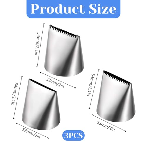 3 PCS Piping Tips Set Large Frosting Piping Kit Stainless Steel Cake Icing Nozzles Tips Decorating Tools Silver Pastry Bags Tips Accessories for Cookie Cupcake Baking Buttercream Supplies