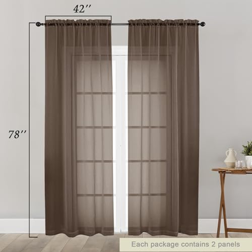 Chocolate Sheer Curtain for Bedroom Living Room 78 Inches Long 2 Panels Set (Chocolate / 42"W x 78"L (Pack of 2))
