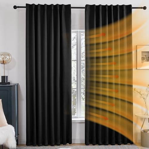 100% Blackout Curtains for Bedroom (Black/Total Blackout / 52"W x 63"L (Pack of 2))