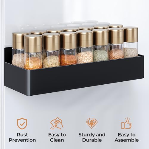 Magnetic Spice Rack for Refrigerator (Black / 6 Pack)