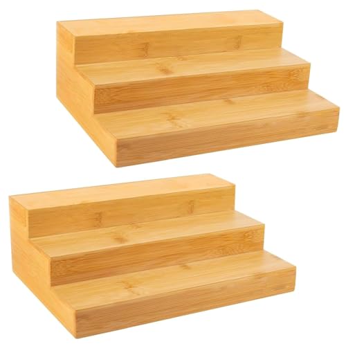 2 Pack 3 Tier Bamboo Spice Rack Organizer for Kitchen Countertop or Cabinet