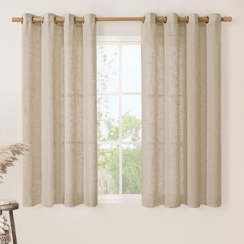 54 Inch Length Semi Sheer Linen Curtains 2 Panels Set (52"W x 54"L (Pack of 2) / Brown)