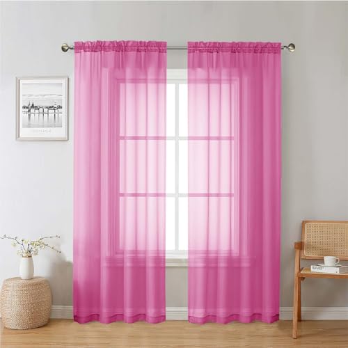 Hot Pink Sheer Curtains 78 Inches Long 2 Panels (Hot Pink / 42"W x 78"L (Pack of 2))