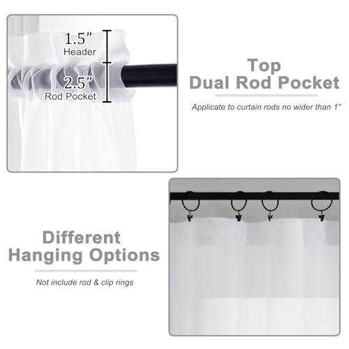 Sheer White Curtains for Bedroom Living Room 90 Inches Long 2 Panels Set (White / 42"W x 90"L (Pack of 2))