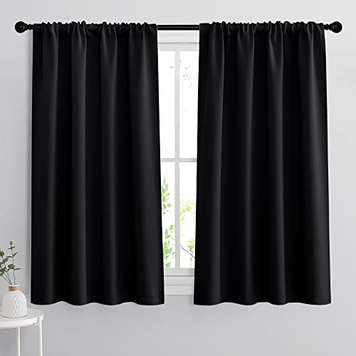 54 inch Blackout Curtains for Living Room Bedroom (Black / 42"W x 54"L (Pack of 2))