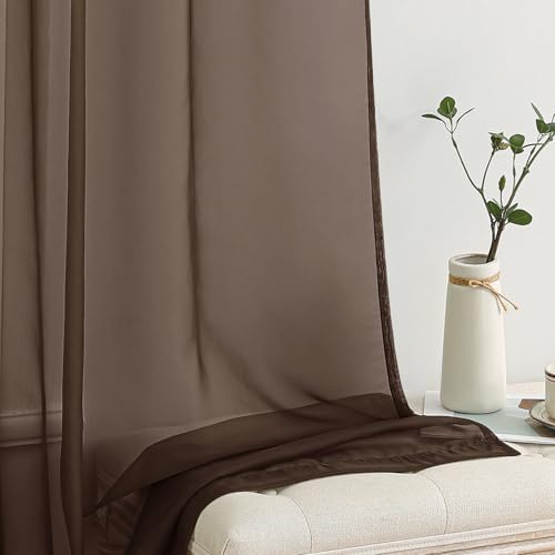 Chocolate Brown Sheer Curtains 54 X 63 Inches (Chocolate Brown / 54"W x 63"L (Pack of 2))
