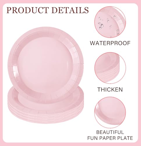 50 PCS Light Pink Paper Plates 7 Inch Disposable Plates Dessert Plate Baby Pink Dinner Plate for Wedding Baby Shower Birthday Party Supplies (Light Pink / 7 INCH)
