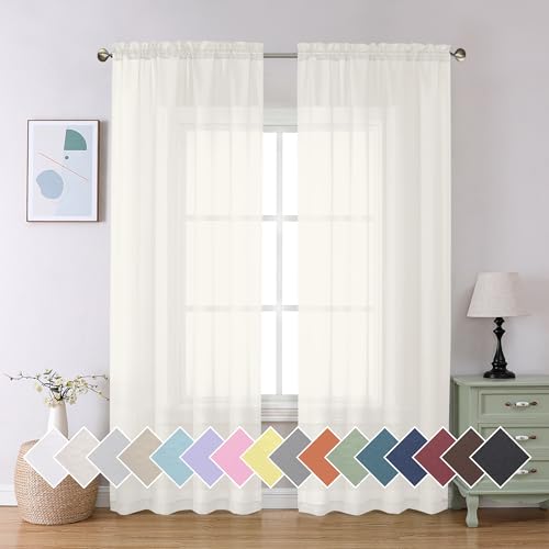 2 Pack Ivory Sheer Curtain 84 Inches Long (40"W x 84"L (Pack of 2) / Ivory)