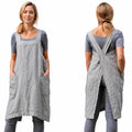 Cross Back Linen Cotton Apron with Pockets (X-Large / Grey)