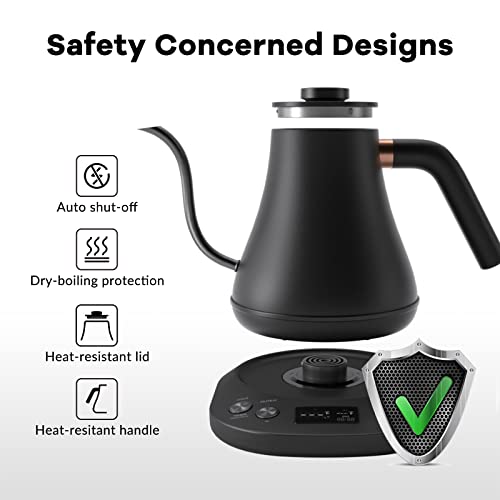 Electric Kettle Gooseneck Pour Over Kettle ±1℉ Temperature Control Quick Heating Water Boiler for Coffee & Tea & Formula Auto Shut Off Tea Kettle 1200 Watt (Matt Black)