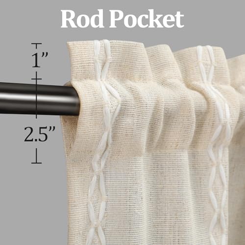 Boho Kitchen Cafe Curtains 25x24 Inch (Light Beige / 25"W x 24"L (Pack of 2))