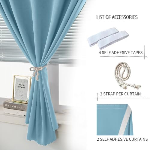 Self Adhesive Curtains (35"W x 59"L (Pack of 2) / Lake Blue)