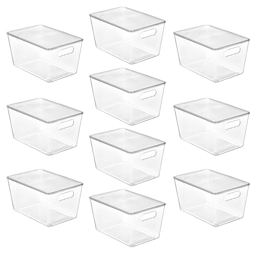 10 Pack Clear Stackable Storage Bins with Lids and Handles (L( 11"L x 7.5"W x 6"H))