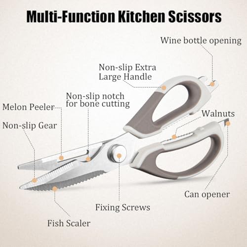 2 Pcs Heavy Duty Kitchen Shears for Food (White+blue)