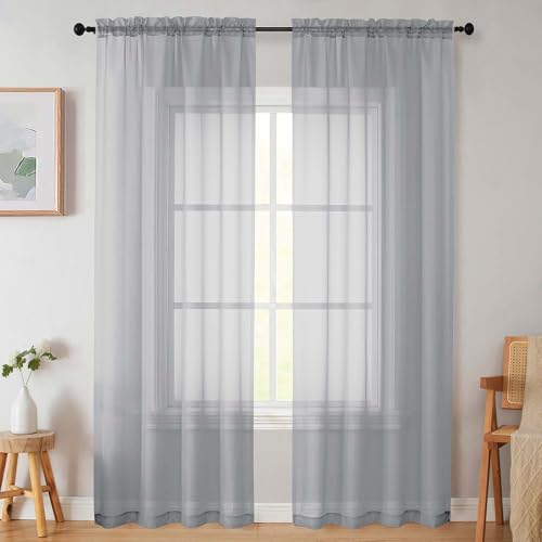 Sheer Light Grey Curtains for Bedroom Living Room 90 Inches Long 2 Panels Set (Light Grey / 42"W x 90"L (Pack of 2))