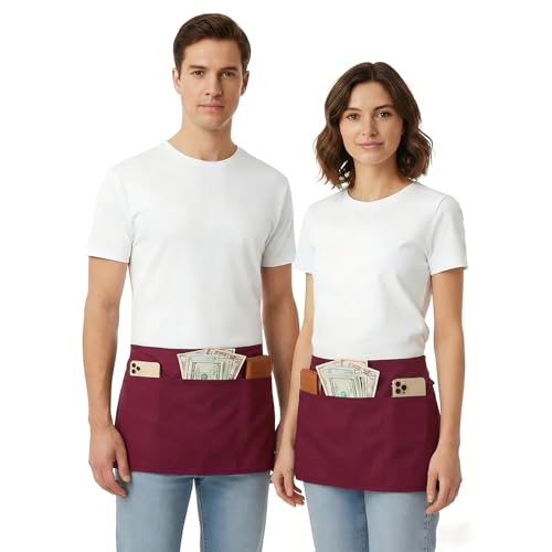 Waist Apron with 3 Pockets 3 Pack (3 Pack Red)