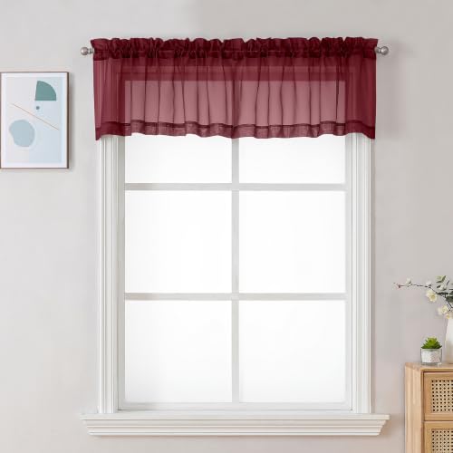 Burgundy Sheer Valance for Windows (Burgundy / 42"W x 12"L (Pack of 2))