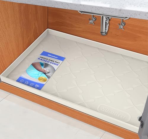 Waterproof Under Sink Mat 25" x 22" Silicone Mat Cabinet Protector (White / 25"W x 22"L)