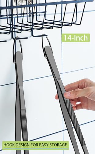 2 Pcs 14 Inch Food Tweezer Tongs Extra Long Stainless Steel Kitchen Tweezer Cooking Tweezers (14+14 Inch / Black)