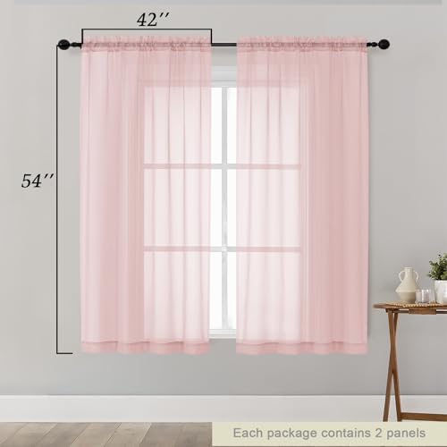 Sheer Blush Curtains for Bedroom Living Room 54 Inch Length 2 Panels Set (Blush / 42"W x 54"L (Pack of 2))