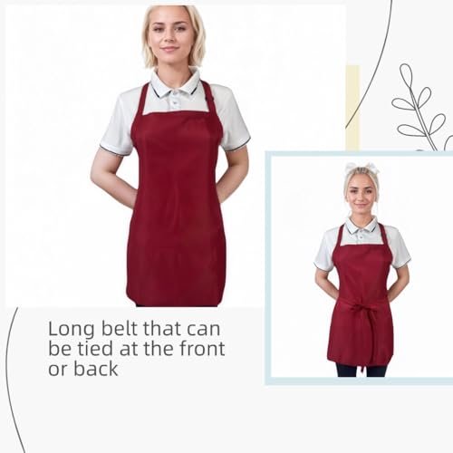 Adjustable Waterproof Aprons with 3 Pockets for Men Women (Red)