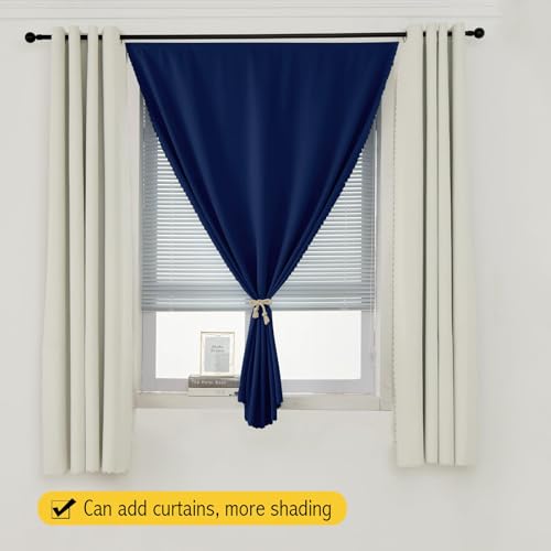 Self Adhesive Portable Blackout Curtains for Bedroom Easy to Install Window Thermal Lnsulated Kitchen Room Darkening Small Window Curtains (35"W x 71"L (Pack of 1) / Navy Blue)