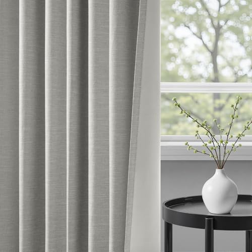 102 Inches Long Linen Blackout Curtains for Bedroom Living Room 100% Black Out Thermal Insulated Ring Hooks Room Darkening Drapes Dark Grey Curtain with Back Tab Rod Pocket 52x102 2 Panels (Frost Grey / 52"W x 102"L (Pack of 2))