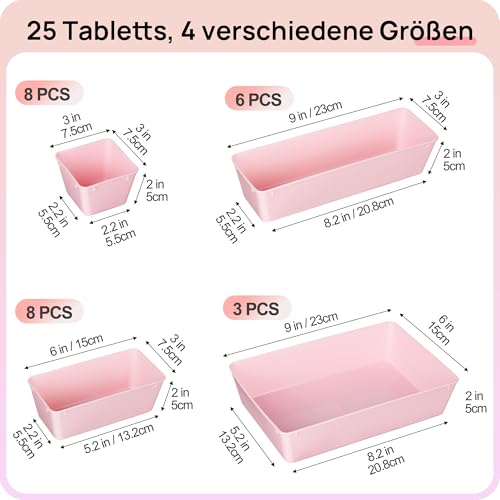 25 Pack Plastic Drawer Organizers with Non (Pink)