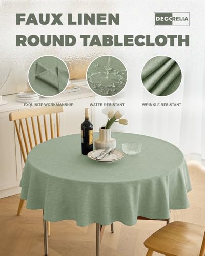 Faux Linen Rustic Round Tablecloth for Coffee Table (Sage Green / 70" (Round))