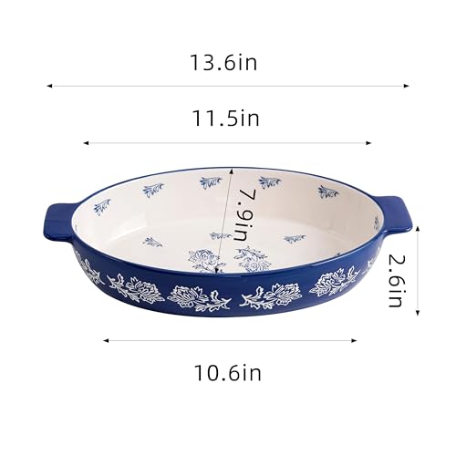 Casserole Dish Baking Dish Ceramic Au Gratin Baking Dish Lasagna Pan Oval Casserole Dishes for Oven (Blue)