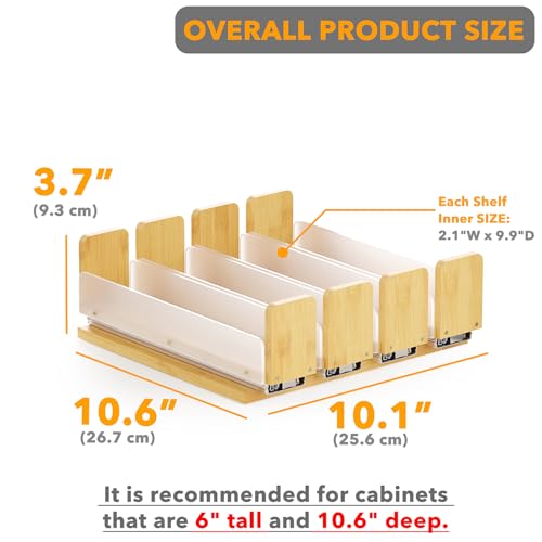Bamboo Pull Out Spice Rack Organizer for Cabinet (10.1" Wide, 4 Drawers(2" Wide), 1-Tier / Natural)