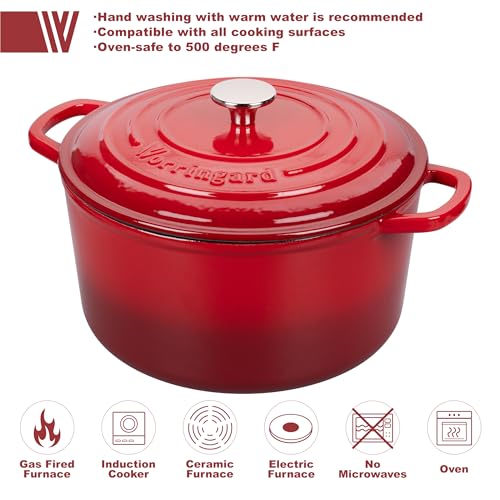 Enameled Cast Iron Dutch Oven Pot with Lid (4.5 QT / Red)