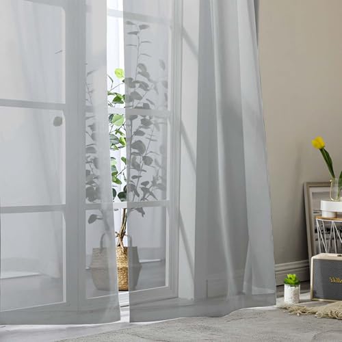Light Grey Sheer Curtain for Bedroom Living Room 72 Inches Long 2 Panels Set (Light Grey / 42"W x 72"L (Pack of 2))