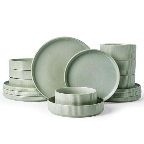 Star Stoneware Dinnerware Sets with Pasta Bowls (Matte Sage Green)