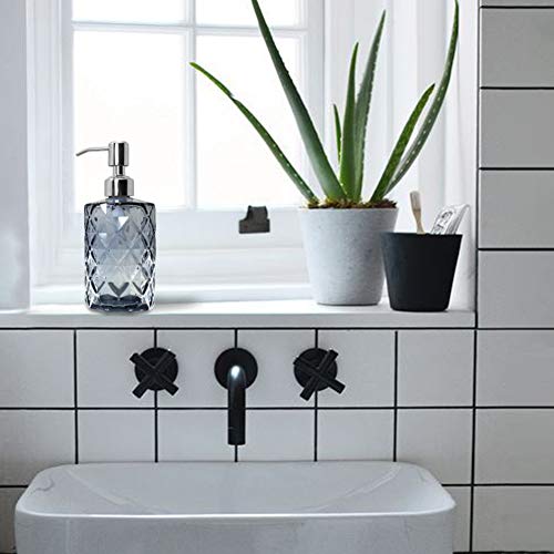 12Oz Diamond Grey Glass Soap Dispenser with 304 Rust Proof Soap Pump (Gray)