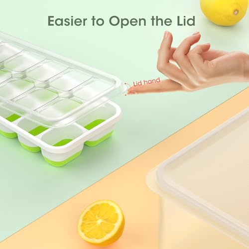 Ice Cube Tray with Lid and Bin (Green / 8.2*4.5*3.6'' - 4 Pack)