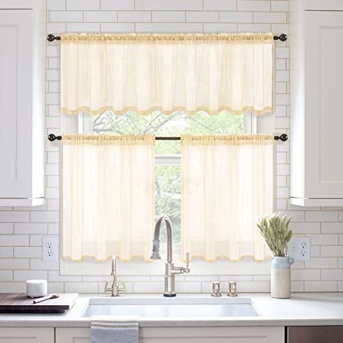 2 Panels Half Window Sheer Curtains 29 by 24 Inch Cream Beige (Cream Beige / 29"W x 24"L (Pack of 2))