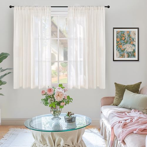 42X45 Inch Length Linen Semi Sheer Curtains for Living Room Window (Linen / 42"W x 45"L (Pack of 2))