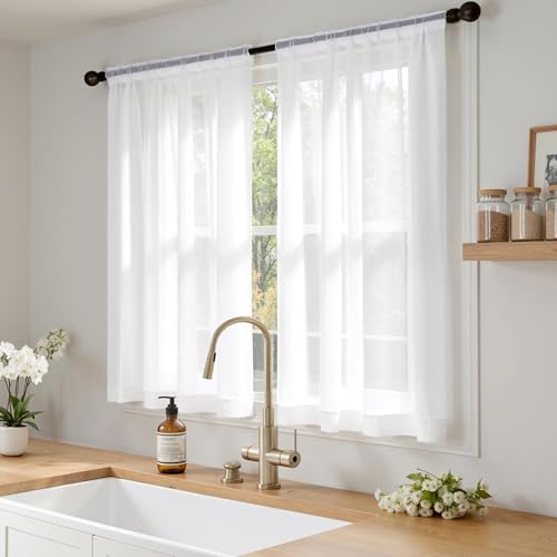 4 Panels White Extra Wide Sheer Curtains 59 x 63 Inches (59"W x 63"L (Pack of 4) / White)