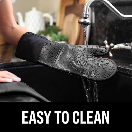 BPA Free Silicone Oven Mitts Ultra Heat Resistant up to 500°F (Black / 2-Piece 14.7" Oven Mitts)