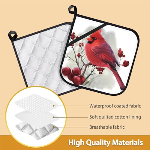 Christmas Cardinal Bird Pot Holder Set of 2 (Christmas Cardinal Bird)