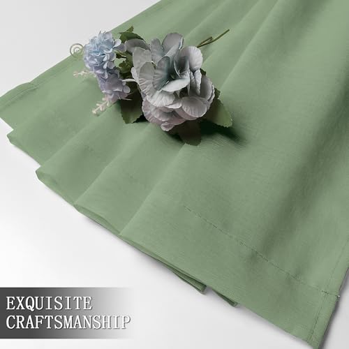 Short Sheer Curtain Linen Textured Bedroom Curtains Sheer Light Filtering Rod Pocket Voile Curtain for Living Room (54"W x 54"L (Pack of 2) / Sage Green)
