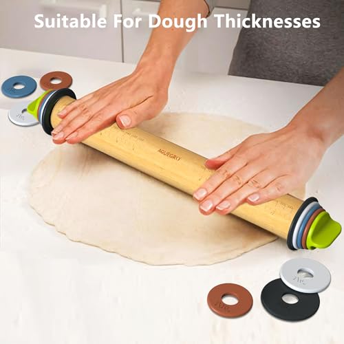 Adjustable Rolling Pin with 4 Thickness Rings &Pastry Mat For Baking Dough (Rolling Pin+Mat)