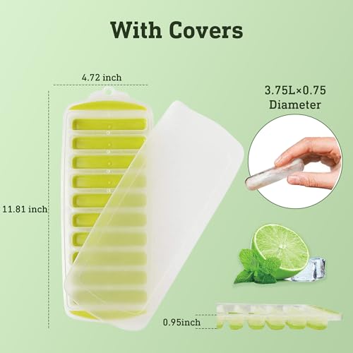Silicone Ice Cube Tray with Lid Set of 2 (2PK with Covers (Green & Purple))