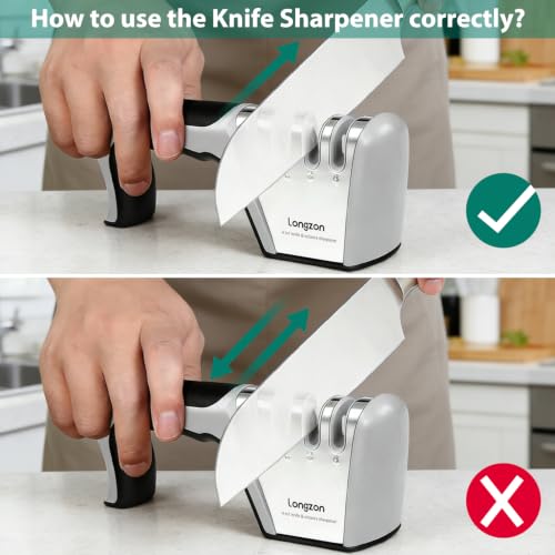 5-in-1 Knife Sharpener 4 Stage with Cut-Resistant Glove, Quickly Sharpens & Restores Dull Blades, Easy & Safe for Home Manual Kitchen Use, Fits Most Knives and Scissors, Black+Silver (Black+Silver)