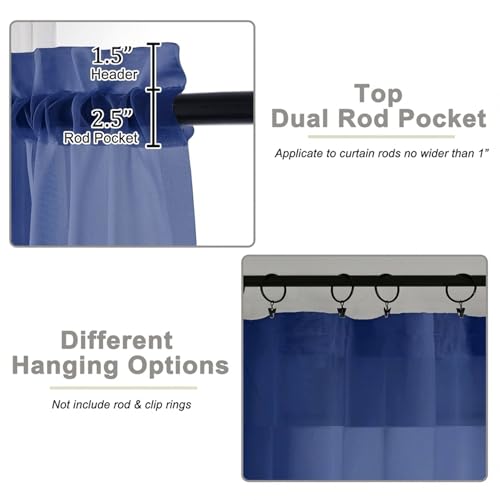 Sheer Curtains 84 Inches Long 2 Panels Set for Bedroom Living Room (Royal Blue / 42"W x 84"L (Pack of 2))
