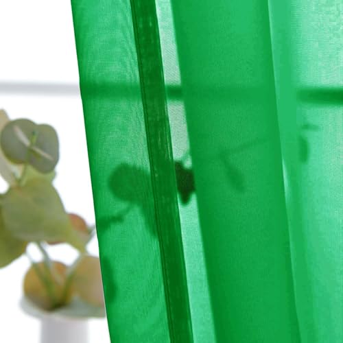 Basic Rod Pocket Sheer Voile Window Curtain Panels Green 1 Pair 2 Panels 26 Width 40 Inch Long for Kitchen Bedroom Children Living Room Yard（Green (Green / 26"W x 40"L (Pack of 2))