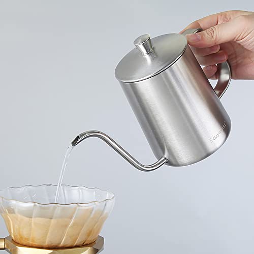 Gage Gooseneck Pour Over Coffee Kettle 12 oz Stainless Steel Hand Drip Long Narrow Spout (Silver)