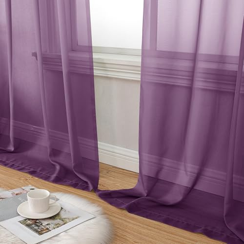 Plum Purple Sheer Curtains 72 Inches Long 2 Panels Set (42"W x 72"L (Pack of 2) / Plum)